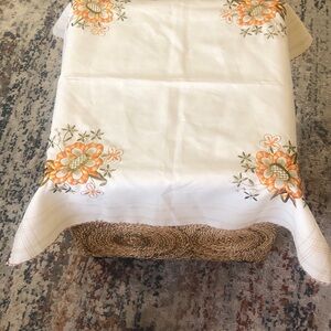 MCM Floral Embroidered Card Table Bridge Linens